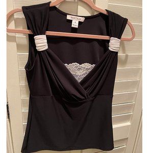 White House Black Market Women's Sleeveless Black Top with Lace